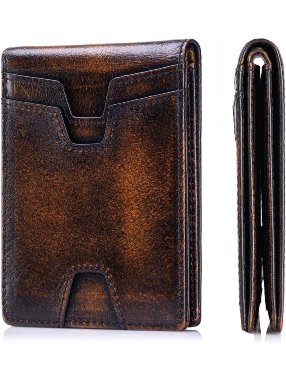 Genuine Leather RFID Blocking Bifold Wallet for Men with Front Pocket Design